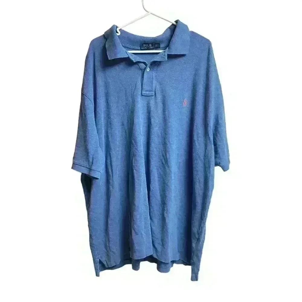 Polo Ralph Lauren Men's Heather Blue Short Sleeve Polo Red Embroidered Logo